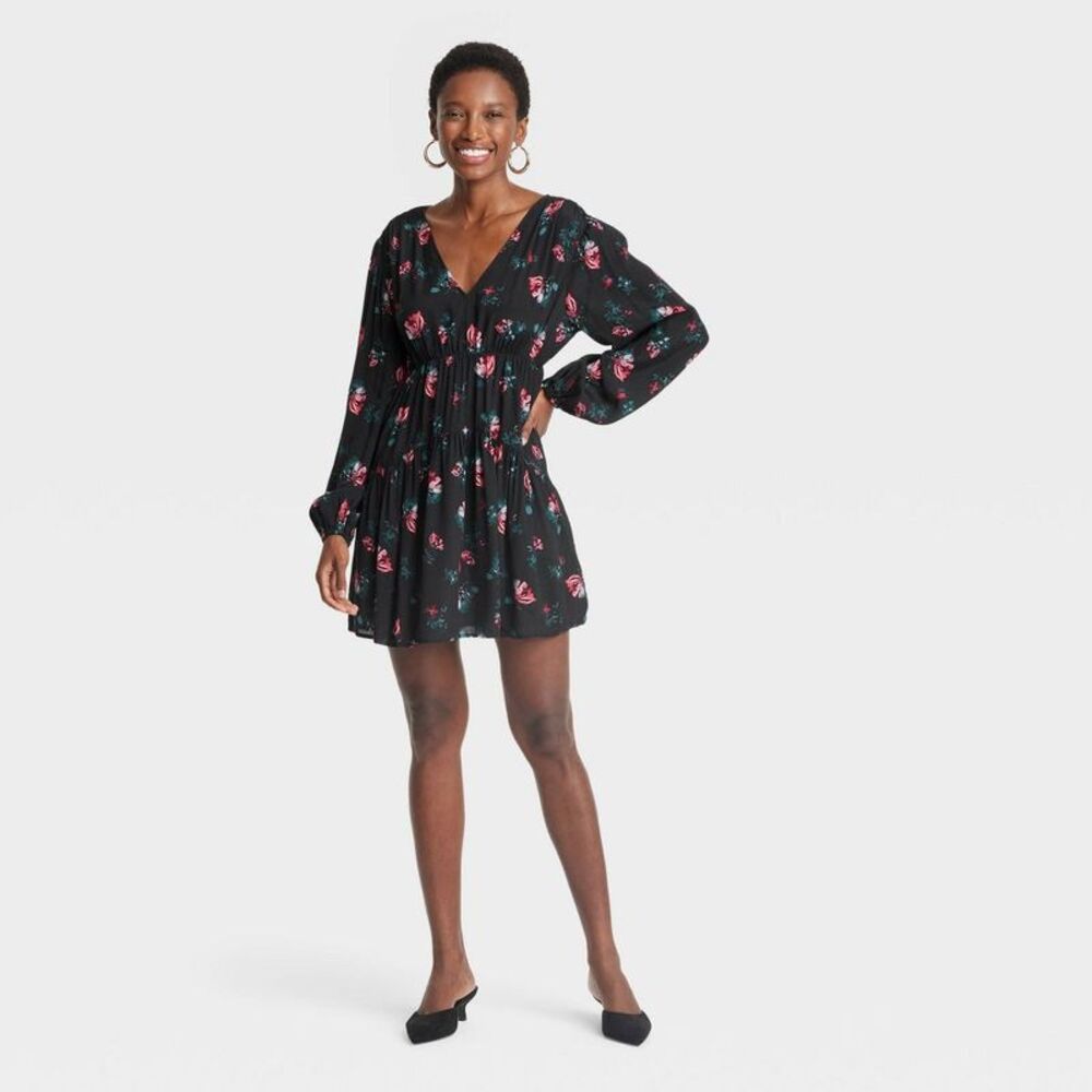 a new day Black Floral Strapless Dress